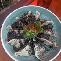 Shitake+Chive guyoza in black sesame sauce at Chotto Motto in Collingwood