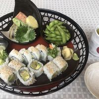 Avocado and yam sushi set with tempura and edamame  at Shaw's Sushi Bar & Dining in Fujikawaguchiko