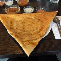 Pav Bhaji dosa. Thin lentil flour pancake stuffed with potato and tomato curry at Dosa Plaza in Perth