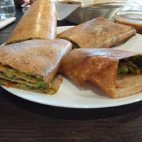 Mysore masala dosa - stuffed with onion, tomato, green bell pepper, mint, and potato at Dosa Plaza in Perth