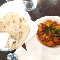 Aloo Gobi with plain naan at Dosa Plaza in Perth