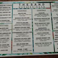 drinks list at The Sand in Lembongan