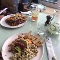 Two salads mix with houmous at Super Donkey in Belgrade