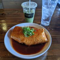 "Wet" Vegan Stuffed Burrito (topped with New Mexican red chile sauce) at CRAFTkitchen in Henderson