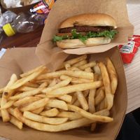 Vegan Burger with fries at KEF - Mathús in Keflavik