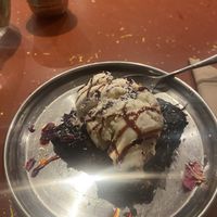 Delicious Raspberry Cacao Brownie with Vegan Vanilla Ice Cream   at En Root in South West London