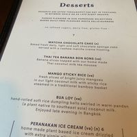 Dessert menu, vegan options marked with (ve)  at Kin + Deum in South East London
