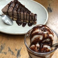 Coconut ice cream and chocolate cheesecake   at Bong Bonlai at YK Art House in Phnom Penh