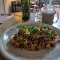 Tofu with added beans and avocado. Match latte cashew milk at Bong Bonlai at YK Art House in Phnom Penh