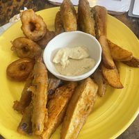 Beer fried kalamari-mushrooms, eggplant and zucchini with garlic sauce   at Bong Bonlai at YK Art House in Phnom Penh
