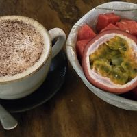 Pumpkin Spice latte & fruit platter at Bong Bonlai at YK Art House in Phnom Penh