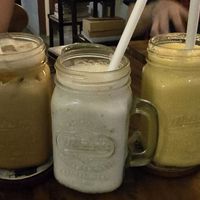 Iced caramel latte, banana shake, mango shake at Bong Bonlai at YK Art House in Phnom Penh