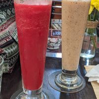 Beetroot & Carrot (L) _ Mixed Fruit Smoothie (R) at Bong Bonlai at YK Art House in Phnom Penh
