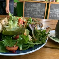 Salad and sourdough with moringa tea at Organic Smoothie Bowl & Cafe - Lazimpat in Kathmandu