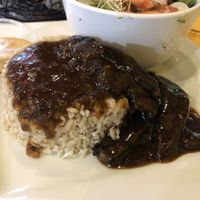 Bbq mushrooms with coconut rice and salad at Island Rootz in St Thomas
