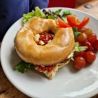 Inspiration Café Bagel with Humus and dried tomatoes at Inspiration in Driffield