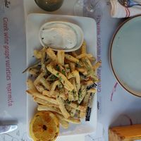 Fried zucchini and eggplant at Marmita in Skiathos