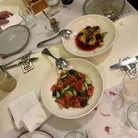 Beetroot and Orange Salad and Greek salad without feta.  at Marmita in Skiathos