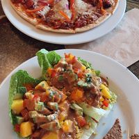 Top: pizza,  Bottom: Thai lettuce wrap at Ginger's Garden Cafe in Springville