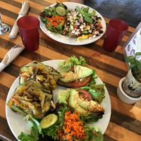 Grilled sandwich and raw pizza at Ginger's Garden Cafe in Springville