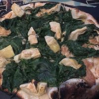 Cheese-less pizza with spinach and artichoke hearts  at 23.sportcafe in Uncasville