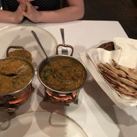 Dal and smoky eggplant. Whole-wheat roti bread at Indus in Bangkok