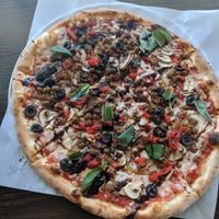 vegan sausage and cheese! at Create A Pizza in Rochester