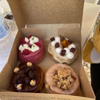 Chocolate pie, raspberry cheesecake, orange and date sticky pudding and apple crumble!!  at Scoop 'n Dough in Lisbon