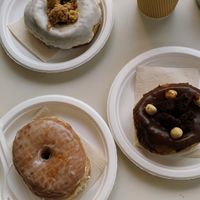 pictured here are the basic original doughnut, apple crumble and hazelnut chocolate  at Scoop 'n Dough in Lisbon