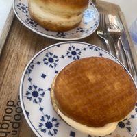 Plain Doughnut sandwich with Salted caramel ice cream filling.   at Scoop 'n Dough in Lisbon