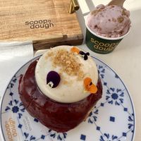 Blueberry and panne cotta with raspberry cheesecake ice cream.   at Scoop 'n Dough in Lisbon