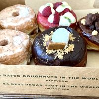 Take away donuts: lemon poppy seed, vanilla raspberry, choco cake, choco hazelnut “Nutella” style   at Scoop 'n Dough in Lisbon
