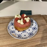 Vanilla and raspberry donut  at Scoop 'n Dough in Lisbon