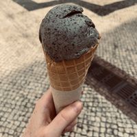 Black sesame ice cream - big portion! at Scoop 'n Dough in Lisbon