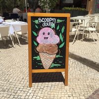 Cute sign outside! 💖 at Scoop 'n Dough in Lisbon