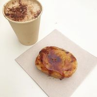 Caffè Latte + créme brûllée doughnut  at Scoop 'n Dough in Lisbon
