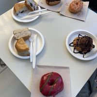 Donuts, doughring sandwiches and doughnut waffle with ice cream at Scoop 'n Dough in Lisbon