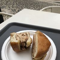 Ice cream doughnut sandwich - heaven! at Scoop 'n Dough in Lisbon