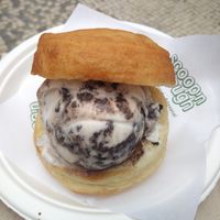 Cookie and cream ice cream in a doughnut sandwich  at Scoop 'n Dough in Lisbon