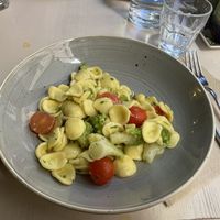 Vegan pasta of the day. An olive oil sauce with tomatoes and broccolini. Great!   at Rosemary in Rome