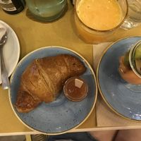 The vegan break: croissant, soy cappuccino & fruit. Does not include jam or orange juice.  at Rosemary in Rome