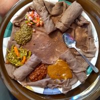 Vegan beyaynetu with teff injera (GF) at Lucy in Bergen
