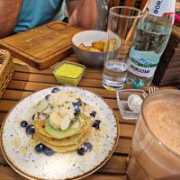 Morning menu: gluten free pancakes at Yellow SLON in Minsk