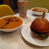 Суп тыквы + Бургер at Yellow SLON in Minsk