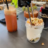 Yoghurt and juice  at Myrtillo in Kefalonia