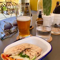 Mushroom and mixed veg sandwich in handcrafted bread  at Myrtillo in Kefalonia