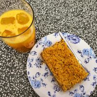 Vegan apple pie and fresh orange juice 🧡  at Myrtillo in Kefalonia