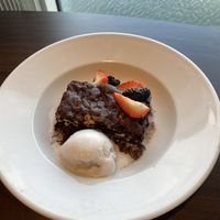 Vegan brownie with coconut sorbet!  I was very happy for this and it did not let me down!  at Novelli at City Quays in Belfast