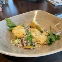 Curried cauliflower, tabbouleh, olives, mint, parsley, olive oil, lemon at Novelli at City Quays in Belfast