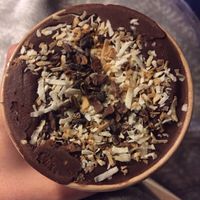 Chocolate sorbet with cocoa nibs and coconut. at Eat Me Ice Cream in Rochester